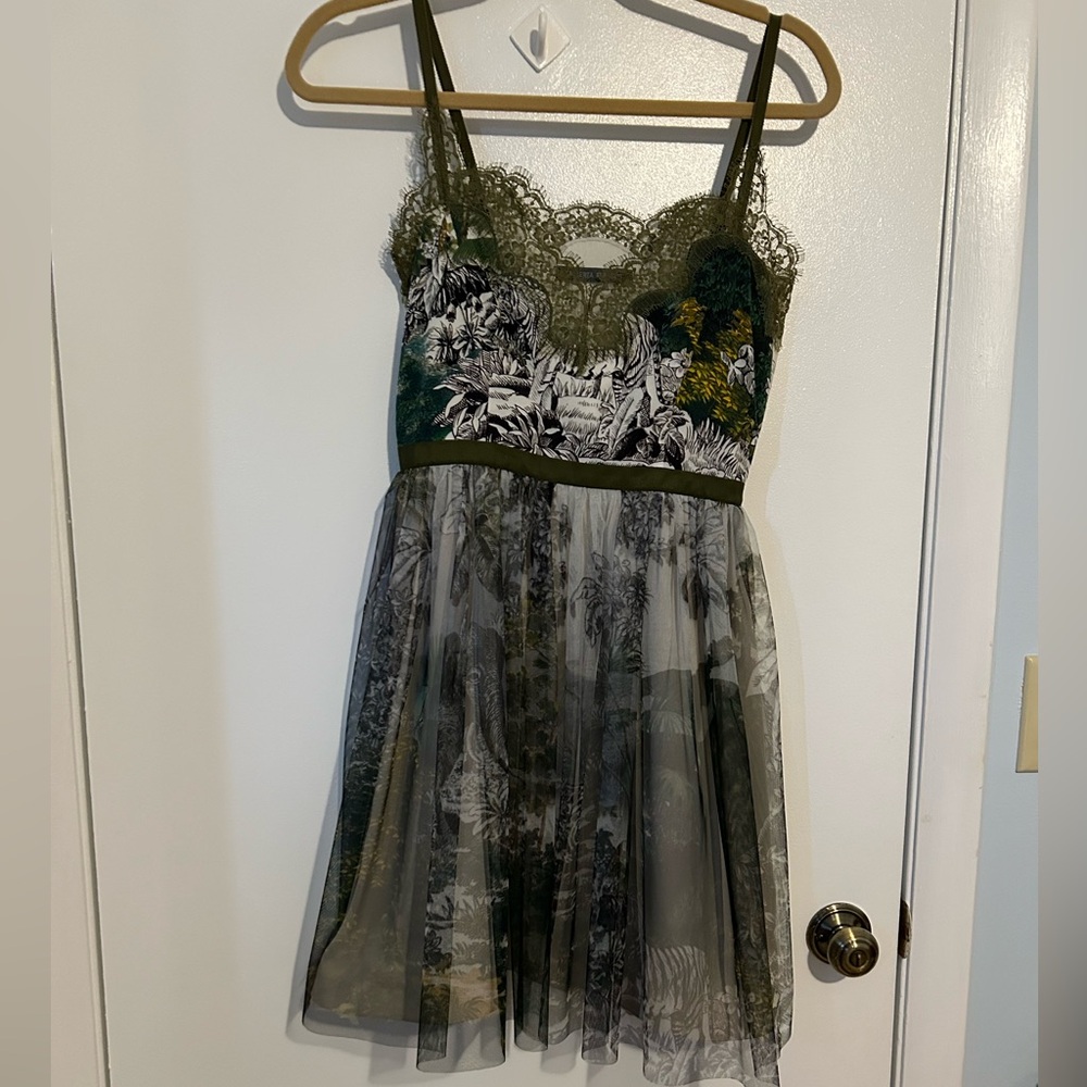 Alberta Ferretti spaghetti strap lace, silk and tulle dress